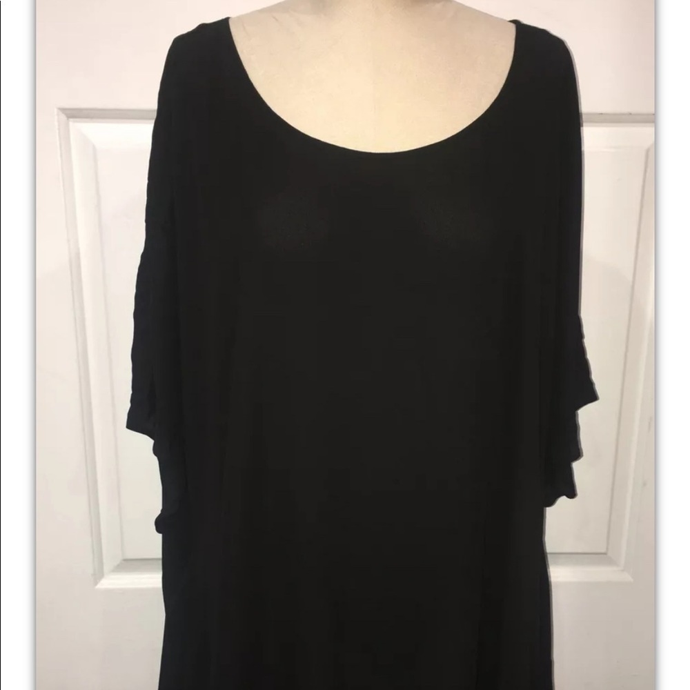 Sejour sheer layered black open round neck blouse size 2x